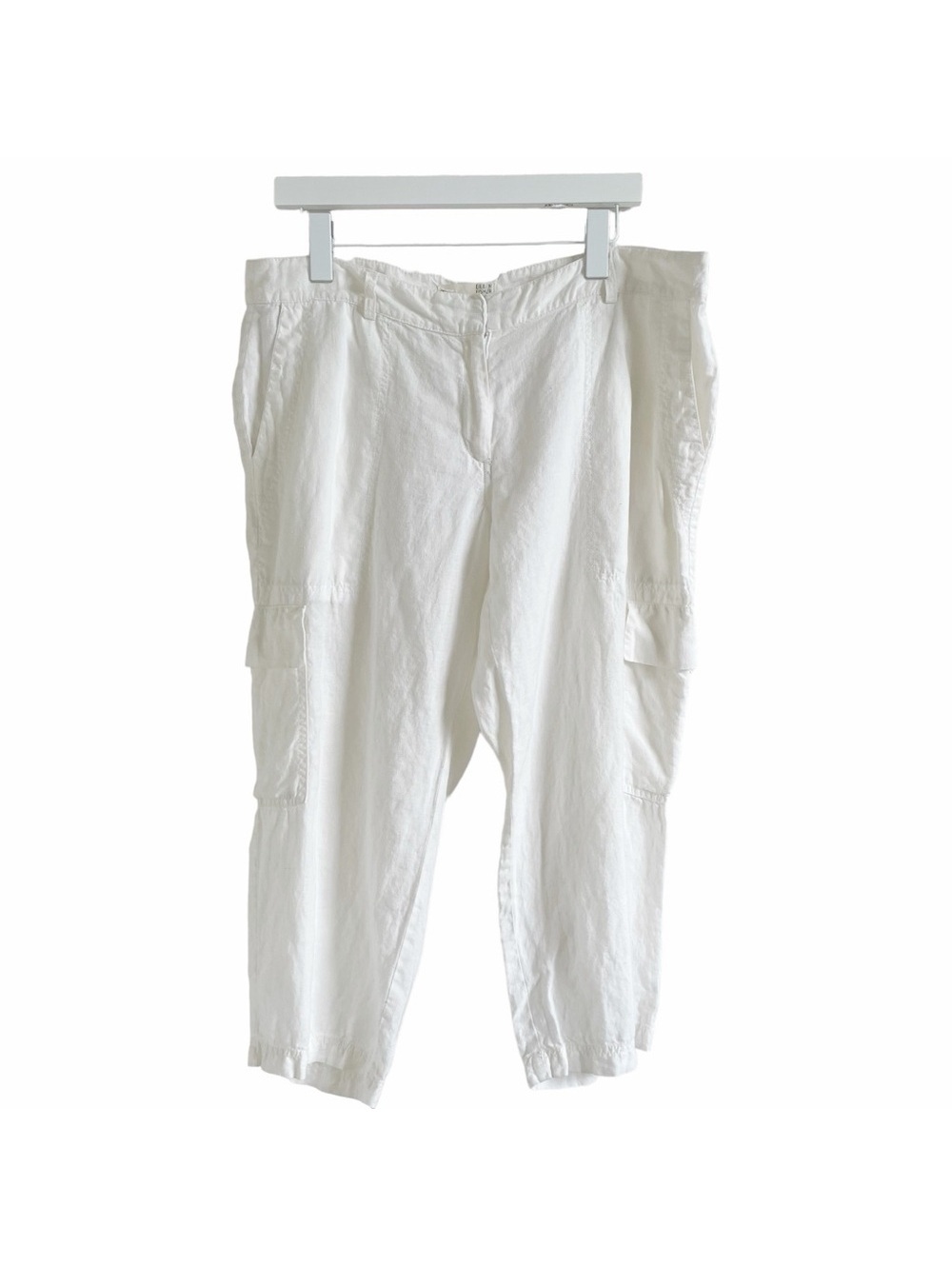 Eileen Fisher Organic Linen White Cropped Capri Cargo Pants Size 12 Coastal Boho